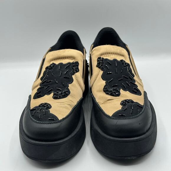 TWIN-SET SIMONA BARBIERI Satin Beaded Slip On Sneakers Tan Black Sz 36/US 6 $395 - Picture 3 of 7